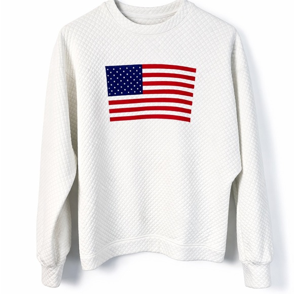 Dudley Stephens Tops - Dudley Stephens White Waffle P’town Sweatshirt with American Flag